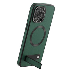 For iPhone 15 Pro Max Kickstand Case Compatible with MagSafe PC + TPU + PU Phone Back Cover - TechGearPal