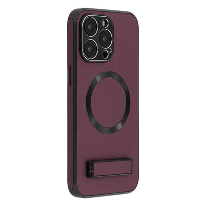 For iPhone 15 Pro Max Kickstand Case Compatible with MagSafe PC + TPU + PU Phone Back Cover - TechGearPal