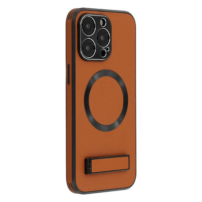 For iPhone 15 Pro Max Kickstand Case Compatible with MagSafe PC + TPU + PU Phone Back Cover - TechGearPal