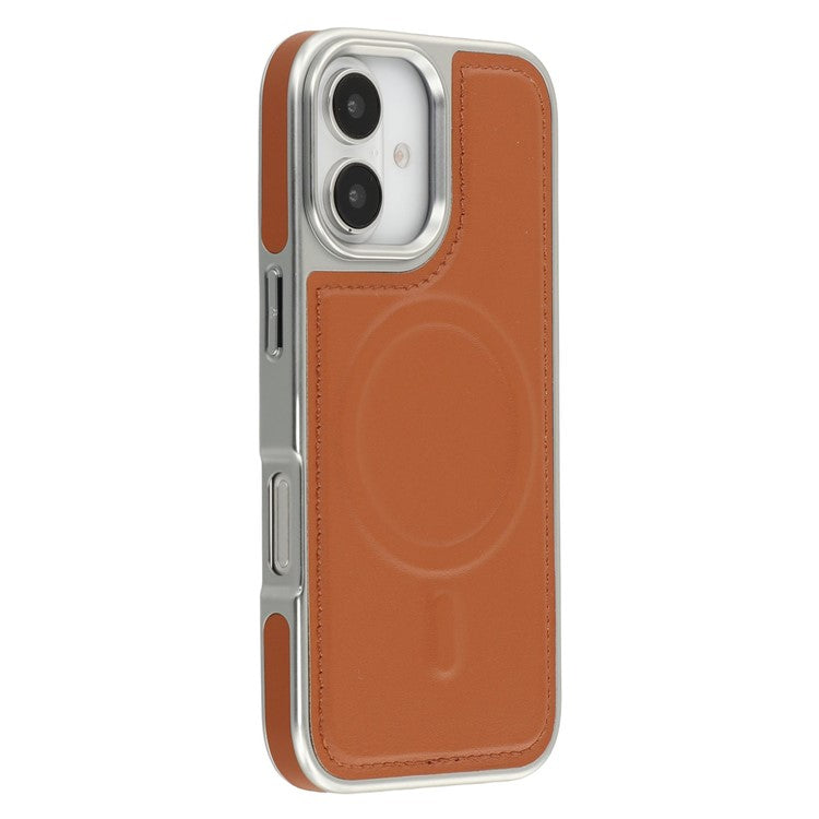 For iPhone 16 Case Compatible with MagSafe Electroplating Edge PU + TPU + PC Phone Back Cover - TechGearPal
