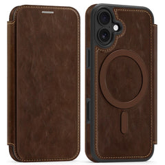For iPhone 16 Case Compatible with MagSafe RFID Blocking Card Holder Leather Phone Cover - TechGearPal