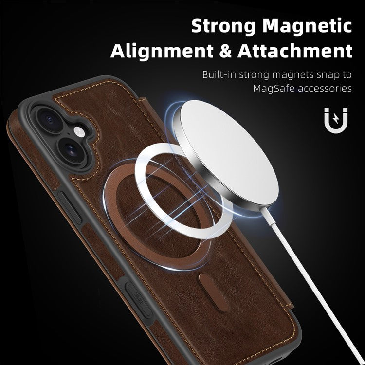 For iPhone 16 Case Compatible with MagSafe RFID Blocking Card Holder Leather Phone Cover - TechGearPal