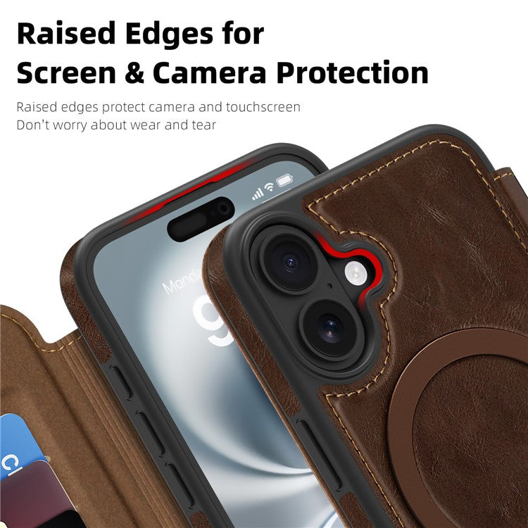 For iPhone 16 Case Compatible with MagSafe RFID Blocking Card Holder Leather Phone Cover - TechGearPal