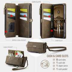 For iPhone 14 Case CASEME C39 RFID Blocking Zipper Wallet Stand Leather Cover with Strap - TechGearPal