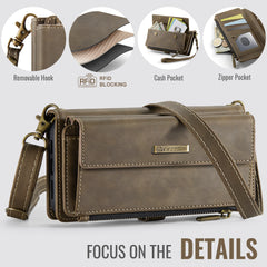 For iPhone 14 Case CASEME C39 RFID Blocking Zipper Wallet Stand Leather Cover with Strap - TechGearPal