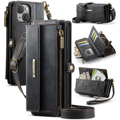 For iPhone 14 Case CASEME C39 RFID Blocking Zipper Wallet Stand Leather Cover with Strap - TechGearPal