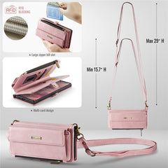 For Samsung Galaxy S22 Ultra 5G Case CASEME C39 RFID Blocking Zipper Wallet Stand Leather Cover with Strap