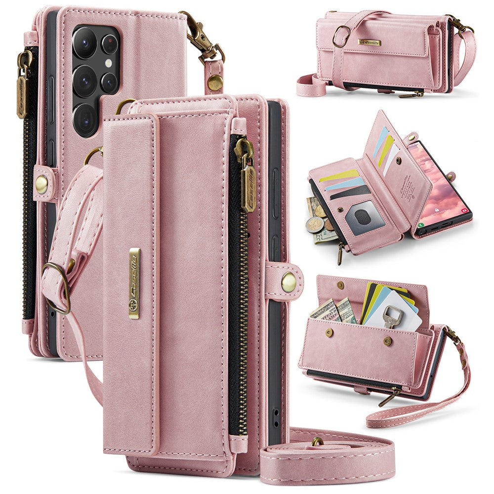 For Samsung Galaxy S22 Ultra 5G Case CASEME C39 RFID Blocking Zipper Wallet Stand Leather Cover with Strap - TechGearPal