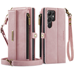 For Samsung Galaxy S22 Ultra 5G Case CASEME C39 RFID Blocking Zipper Wallet Stand Leather Cover with Strap