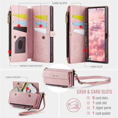 For Samsung Galaxy S22 Ultra 5G Case CASEME C39 RFID Blocking Zipper Wallet Stand Leather Cover with Strap