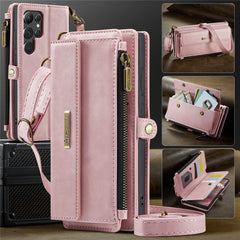 For Samsung Galaxy S22 Ultra 5G Case CASEME C39 RFID Blocking Zipper Wallet Stand Leather Cover with Strap