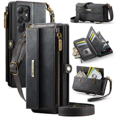 For Samsung Galaxy S22 Ultra 5G Case CASEME C39 RFID Blocking Zipper Wallet Stand Leather Cover with Strap