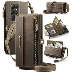 For Samsung Galaxy S22 Ultra 5G Case CASEME C39 RFID Blocking Zipper Wallet Stand Leather Cover with Strap