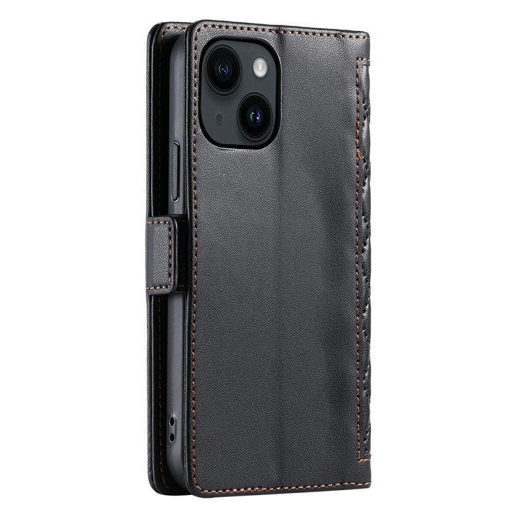 For iPhone 14  /  13 Leather Case Rhombus Texture Wallet Stand Phone Cover with Wrist Strap - TechGearPal