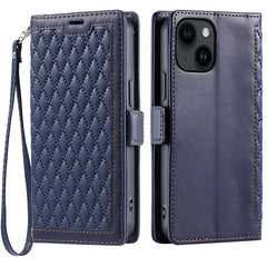 For iPhone 14  /  13 Leather Case Rhombus Texture Wallet Stand Phone Cover with Wrist Strap - TechGearPal
