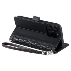For iPhone 14 Pro Max Leather Case Rhombus Texture Wallet Stand Phone Cover with Wrist Strap - TechGearPal