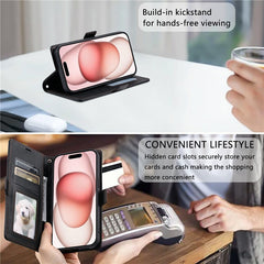 For iPhone 14 Pro Max Leather Case Rhombus Texture Wallet Stand Phone Cover with Wrist Strap - TechGearPal