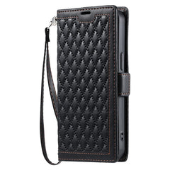 For iPhone 14 Pro Max Leather Case Rhombus Texture Wallet Stand Phone Cover with Wrist Strap - TechGearPal