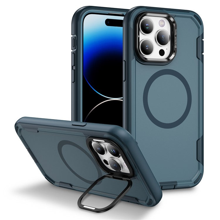 For iPhone 14 Pro Max Case Compatible with MagSafe Lens Frame Kickstand TPU + PC Shockproof Phone Cover - TechGearPal