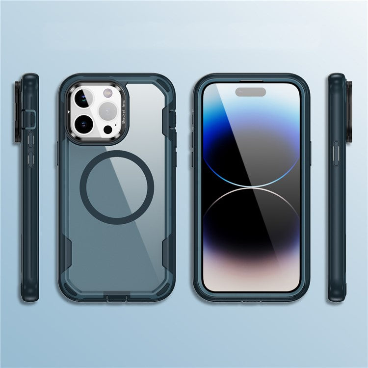 For iPhone 14 Pro Case Compatible with MagSafe Lens Frame Kickstand TPU + PC Shockproof Phone Cover - TechGearPal