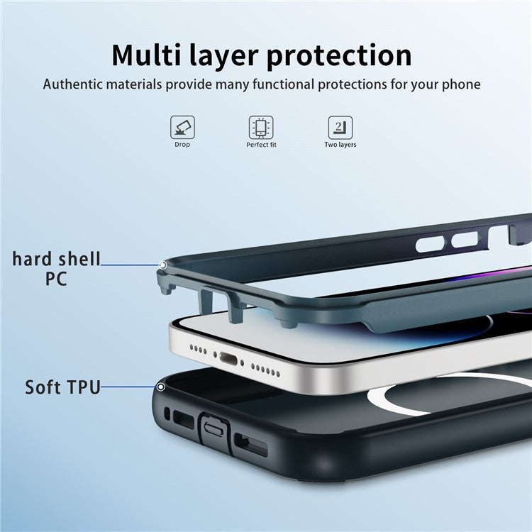 For iPhone 14 Pro Case Compatible with MagSafe Lens Frame Kickstand TPU + PC Shockproof Phone Cover - TechGearPal