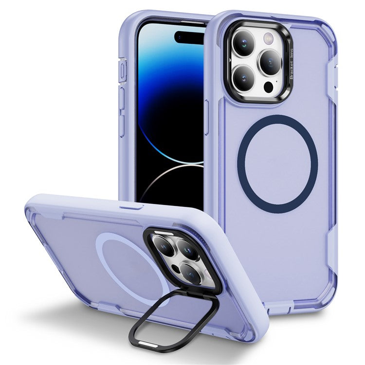 For iPhone 14 Pro Case Compatible with MagSafe Lens Frame Kickstand TPU + PC Shockproof Phone Cover - TechGearPal