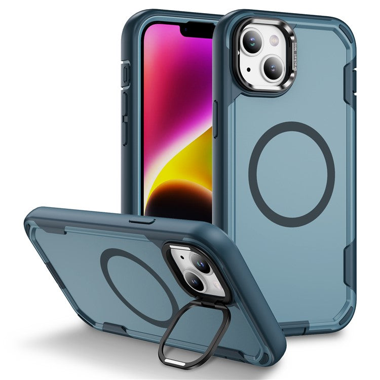 For iPhone 14 / 13 Case Compatible with MagSafe Lens Frame Kickstand TPU + PC Shockproof Phone Cover - TechGearPal