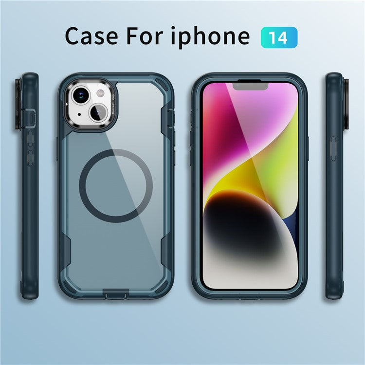 For iPhone 14 / 13 Case Compatible with MagSafe Lens Frame Kickstand TPU + PC Shockproof Phone Cover - TechGearPal