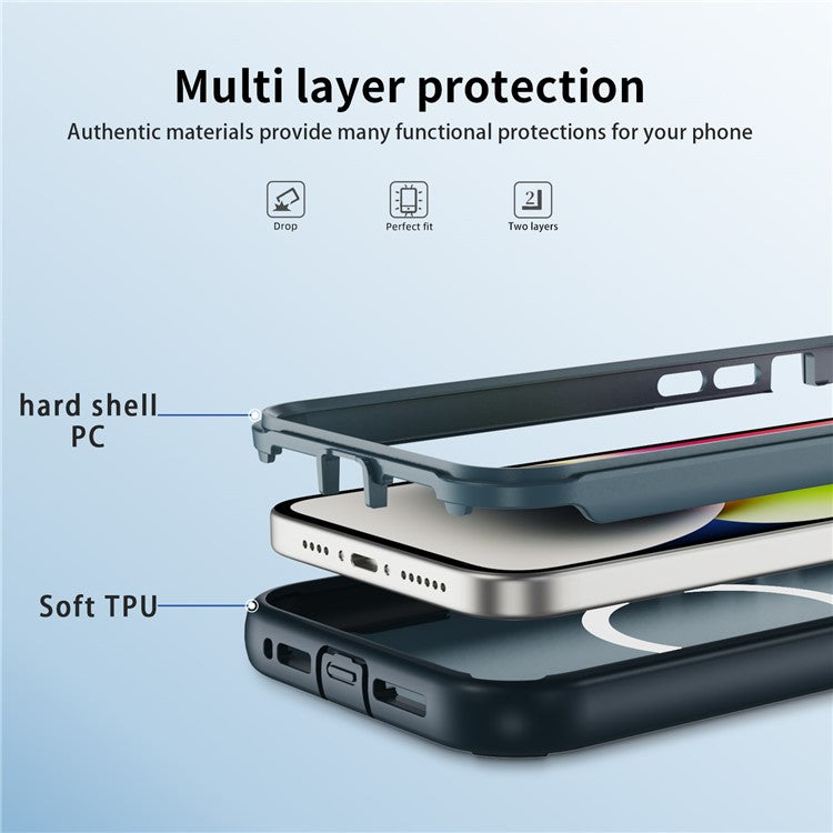 For iPhone 14 / 13 Case Compatible with MagSafe Lens Frame Kickstand TPU + PC Shockproof Phone Cover - TechGearPal