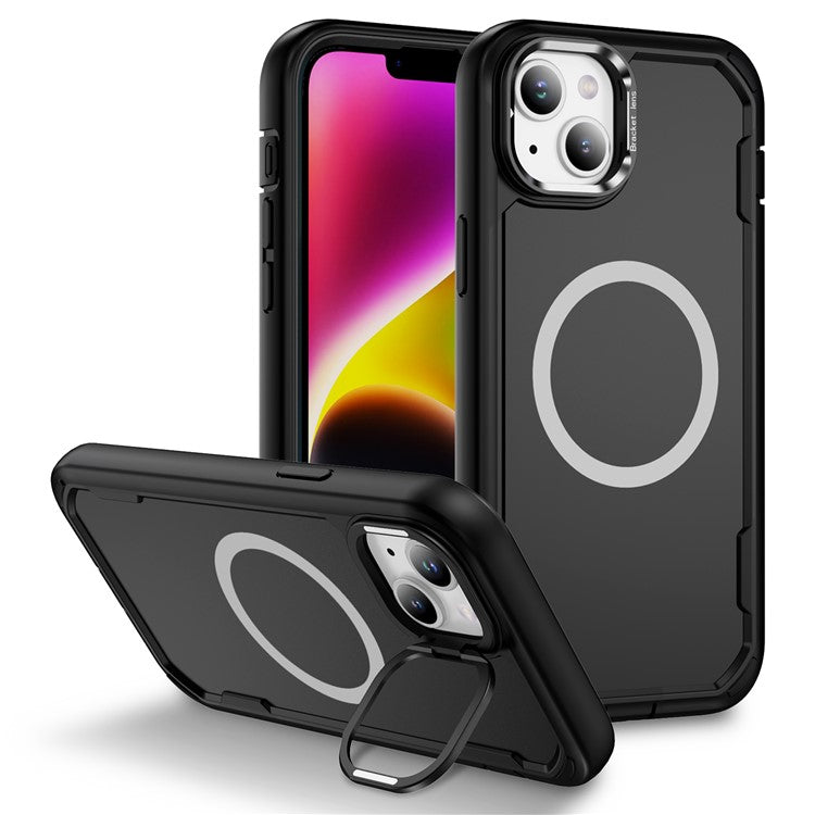 For iPhone 14 / 13 Case Compatible with MagSafe Lens Frame Kickstand TPU + PC Shockproof Phone Cover - TechGearPal