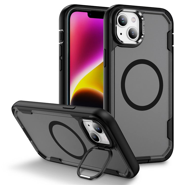 For iPhone 14 / 13 Case Compatible with MagSafe Lens Frame Kickstand TPU + PC Shockproof Phone Cover - TechGearPal