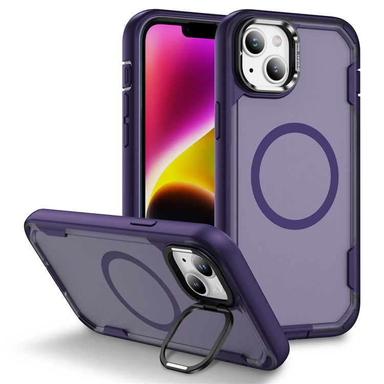 For iPhone 14 / 13 Case Compatible with MagSafe Lens Frame Kickstand TPU + PC Shockproof Phone Cover - TechGearPal