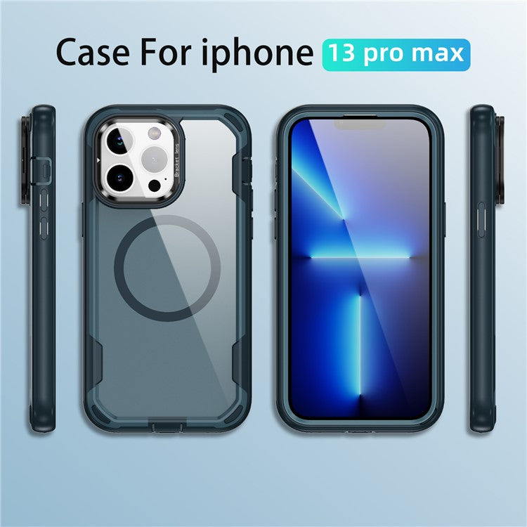 For iPhone 13 Pro Max Case Compatible with MagSafe Lens Frame Kickstand TPU + PC Shockproof Phone Cover - TechGearPal