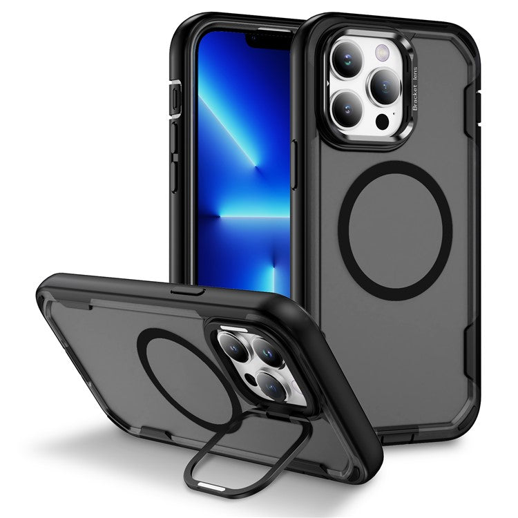 For iPhone 13 Pro Max Case Compatible with MagSafe Lens Frame Kickstand TPU + PC Shockproof Phone Cover - TechGearPal