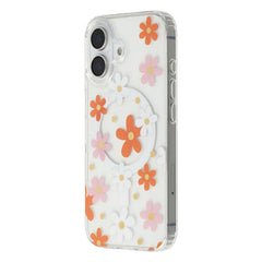For iPhone 16 Magnetic Case IMD Flower Pattern TPU + PC Clear Back Phone Cover - TechGearPal