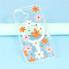 For iPhone 16 Magnetic Case IMD Flower Pattern TPU + PC Clear Back Phone Cover - TechGearPal