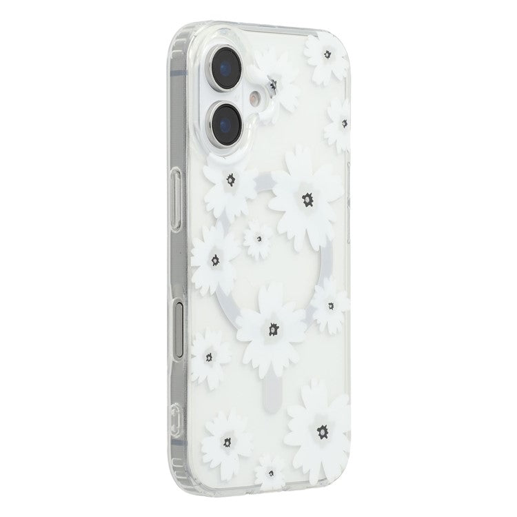 For iPhone 16 Magnetic Case IMD Flower Pattern TPU + PC Clear Back Phone Cover - TechGearPal