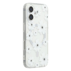 For iPhone 16 Magnetic Case IMD Flower Pattern TPU + PC Clear Back Phone Cover - TechGearPal