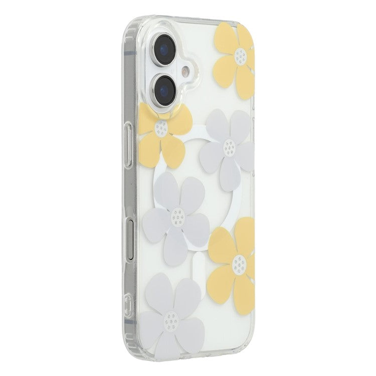 For iPhone 16 Magnetic Case IMD Flower Pattern TPU + PC Clear Back Phone Cover - TechGearPal