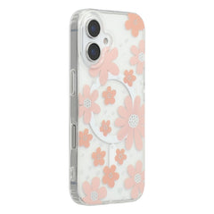 For iPhone 16 Magnetic Case IMD Flower Pattern TPU + PC Clear Back Phone Cover - TechGearPal
