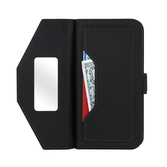For iPhone 15 Pro Max Stand Case Cross Texture PU Leather Wallet Phone Cover with Shoulder Strap / Makeup Mirror - TechGearPal