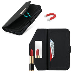 For iPhone 15 Pro Max Stand Case Cross Texture PU Leather Wallet Phone Cover with Shoulder Strap / Makeup Mirror - TechGearPal