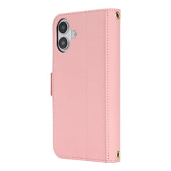 For iPhone 16 Stand Case Cross Texture PU Leather Wallet Phone Cover with Shoulder Strap / Makeup Mirror