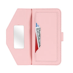 For iPhone 16 Stand Case Cross Texture PU Leather Wallet Phone Cover with Shoulder Strap / Makeup Mirror