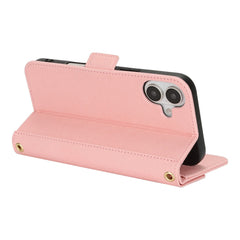 For iPhone 16 Stand Case Cross Texture PU Leather Wallet Phone Cover with Shoulder Strap / Makeup Mirror