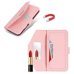 For iPhone 16 Stand Case Cross Texture PU Leather Wallet Phone Cover with Shoulder Strap / Makeup Mirror