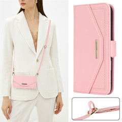 For iPhone 16 Stand Case Cross Texture PU Leather Wallet Phone Cover with Shoulder Strap / Makeup Mirror