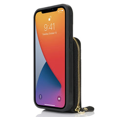 For iPhone 14 / 13 Case with Zipper Pouch / Ring Kickstand / Strap Litchi Texture PU + TPU Phone Cover - TechGearPal