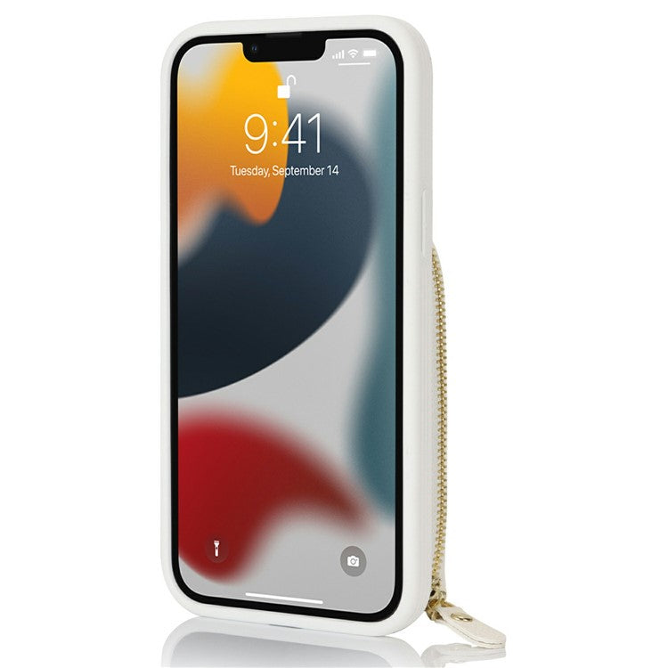 For iPhone 13 Pro Max / 12 Pro Max Case with Zipper Pouch / Ring Kickstand / Strap Litchi Texture PU + TPU Phone Cover - TechGearPal