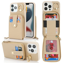 For iPhone 13 Pro Max / 12 Pro Max Case with Zipper Pouch / Ring Kickstand / Strap Litchi Texture PU + TPU Phone Cover - TechGearPal